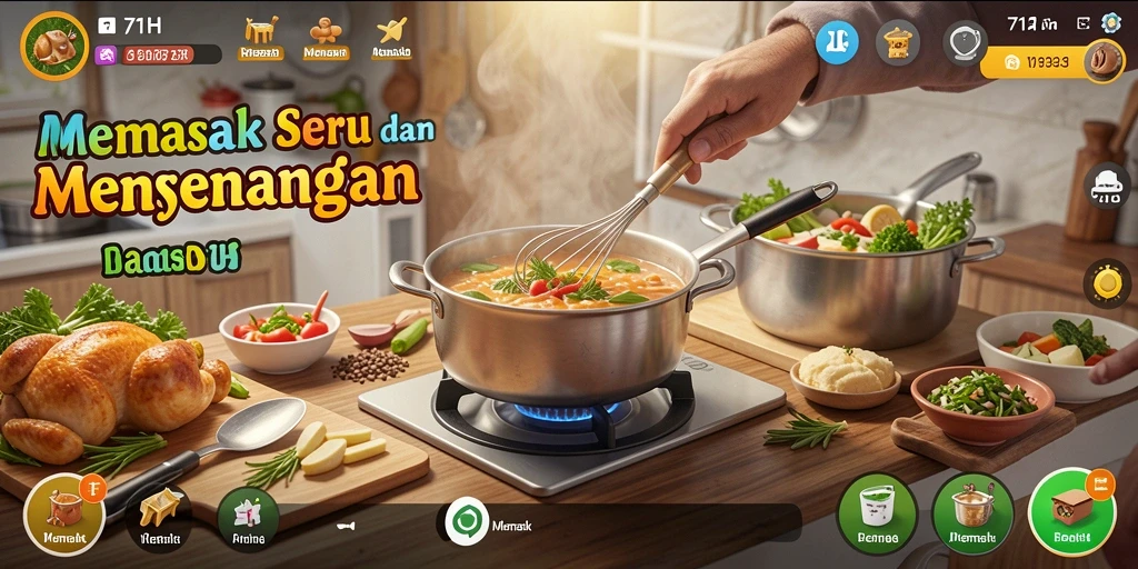 Tampilan antarmuka game Memasak yang menarik dan interaktif.