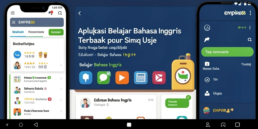 Screenshot antarmuka aplikasi EMPIRE88 untuk belajar bahasa Inggris.
