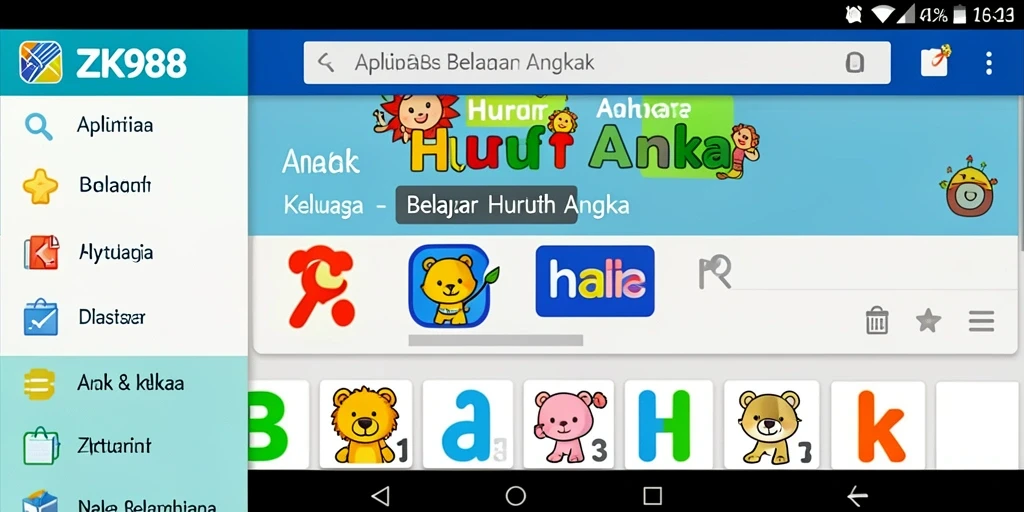 Antarmuka ZK988 yang menarik untuk belajar huruf dan angka.
